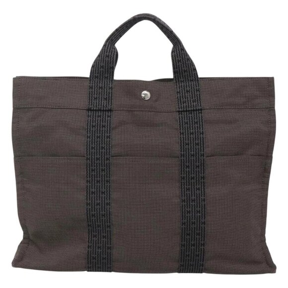 HERMES Her Line MM Hand Bag Canvas Gray Auth kk463 - Picture 2 of 16